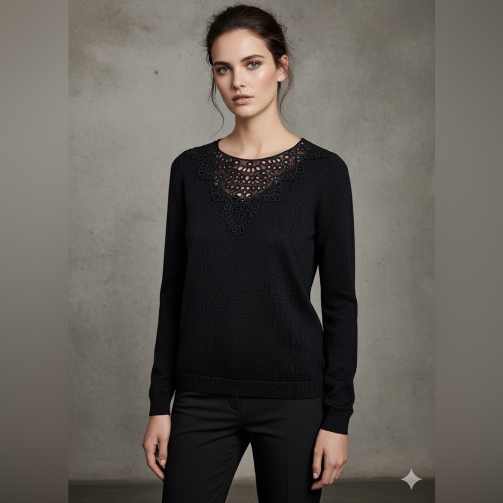 Suncoo Paris Black Lace Detail long sleeve Sweater